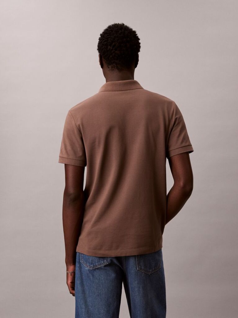 Brown Cotton Piqué Open Collar Polo Shirt  Men