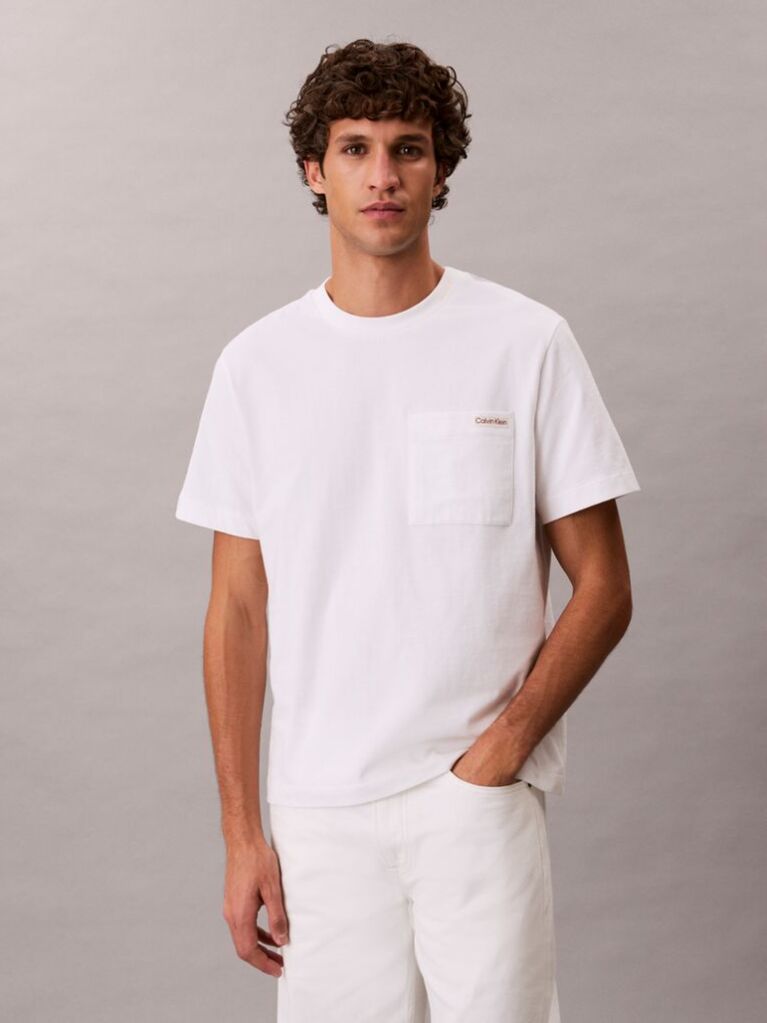 White Chest Pocket Badge T-shirt  Men