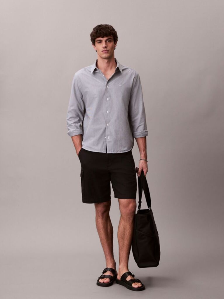 Black Linen Cotton Cargo Shorts  Men