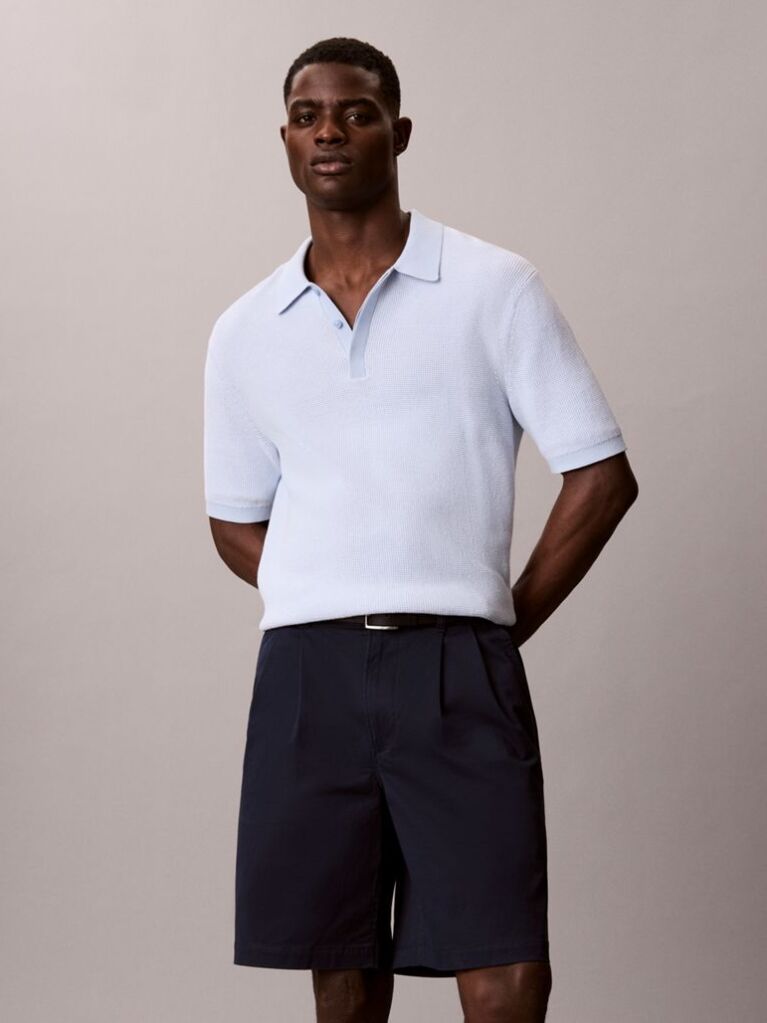 Blue Cotton Twill Chino Shorts  Men
