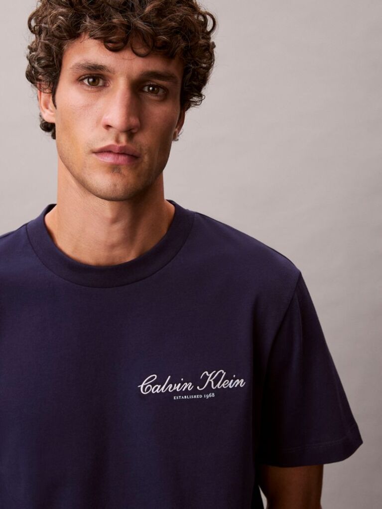 Blue Embroidered Logo T-shirt  Men