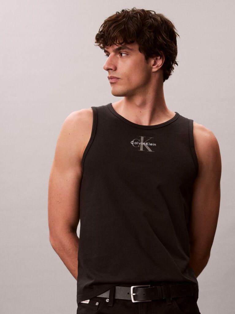 Black Monogram Logo Tank Top  Men