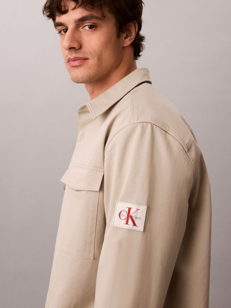 Beige Cotton Twill Utility Overshirt  Men
