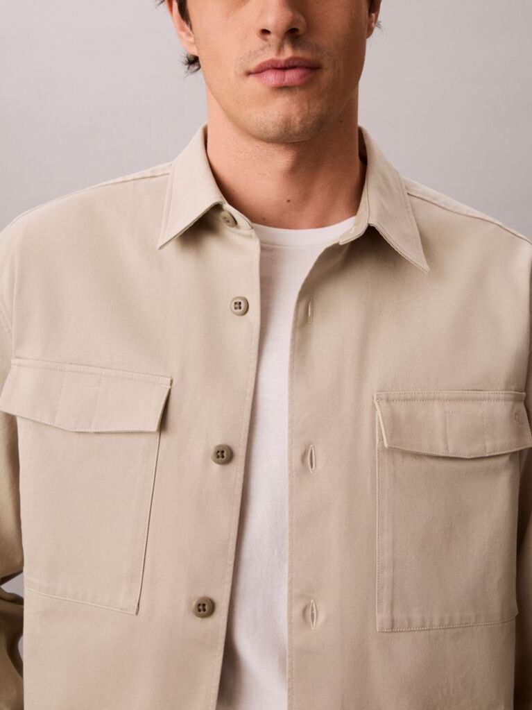 Beige Cotton Twill Utility Overshirt  Men