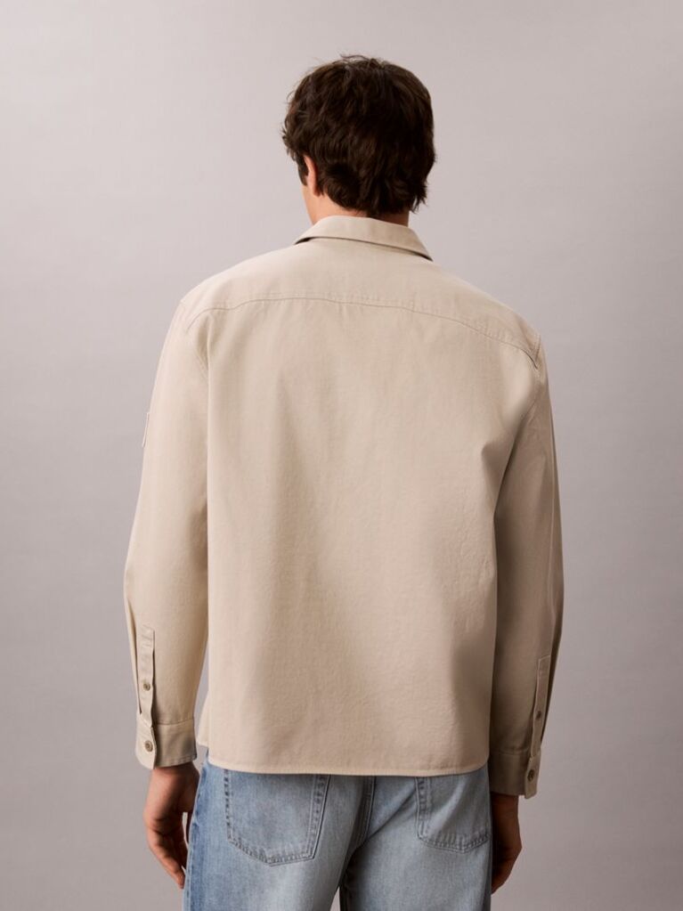 Beige Cotton Twill Utility Overshirt  Men