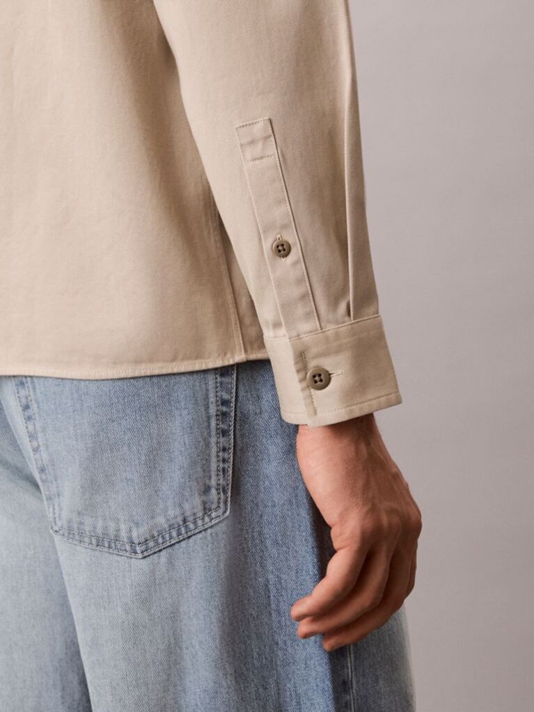 Beige Cotton Twill Utility Overshirt  Men