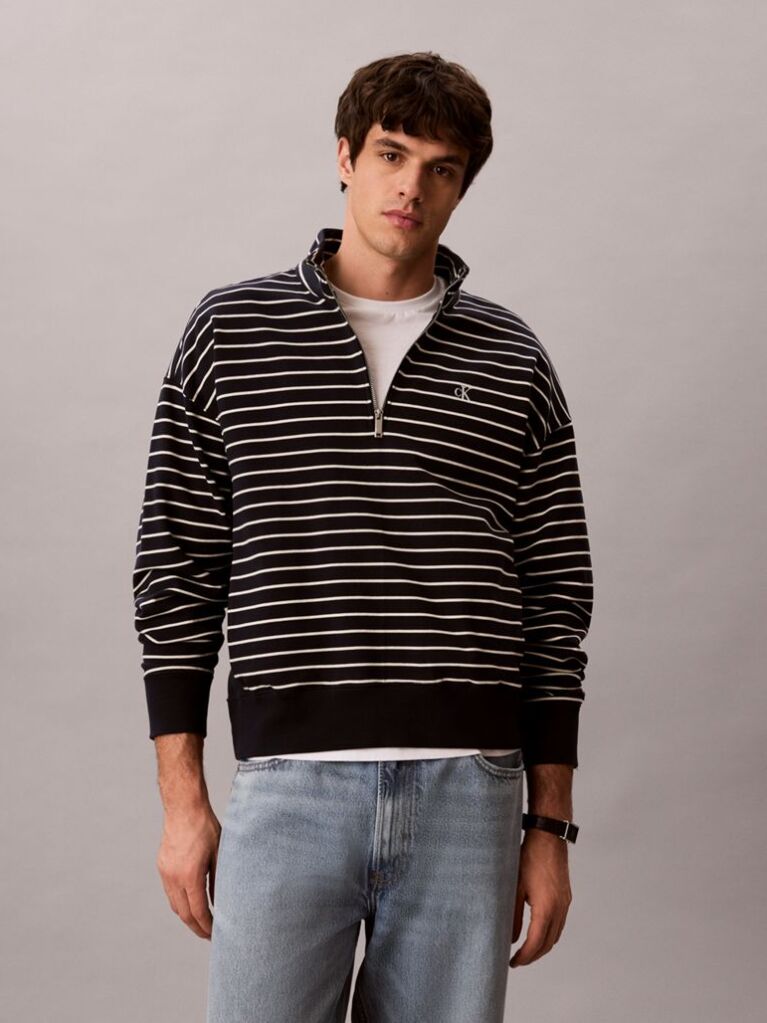 Blue Striped Quarter-Zip Sweatshirt  Men