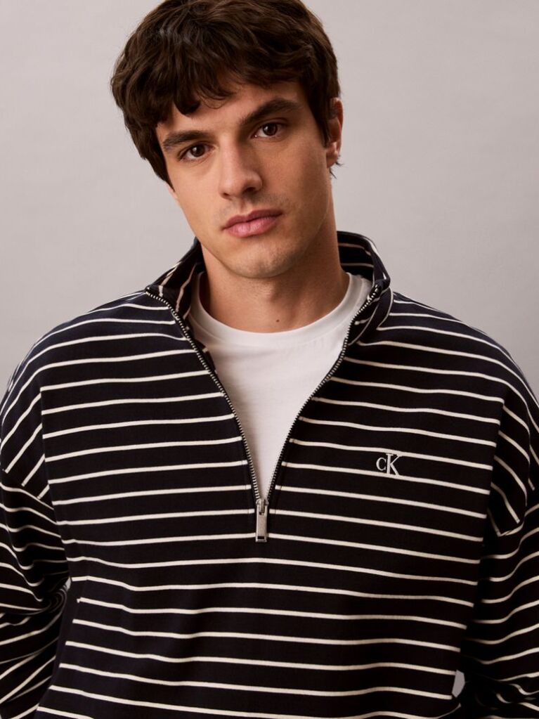 Blue Striped Quarter-Zip Sweatshirt  Men