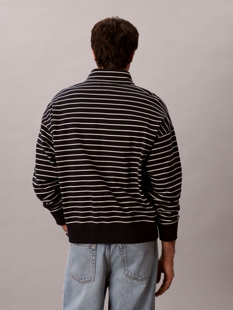 Blue Striped Quarter-Zip Sweatshirt  Men