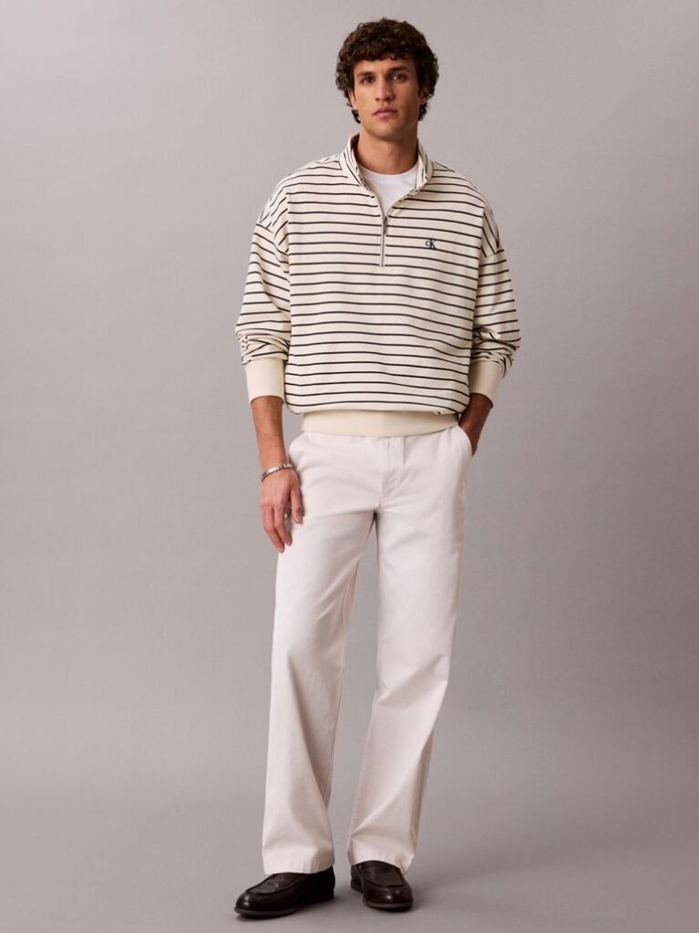 White Striped Quarter-Zip Sweatshirt  Men