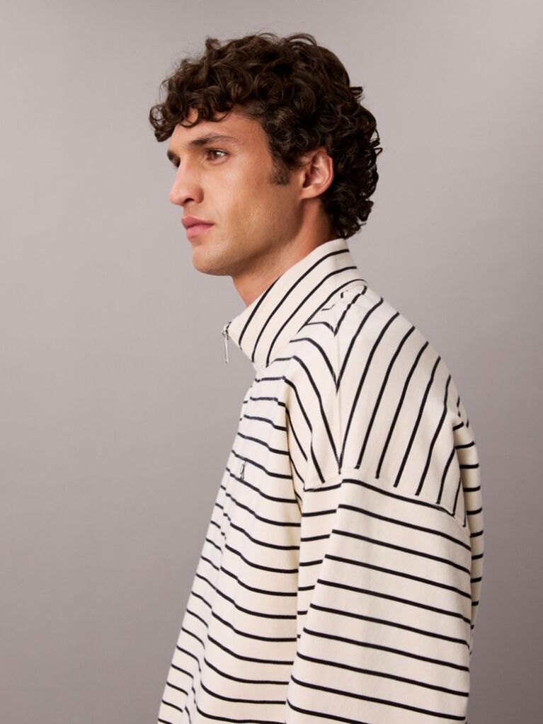 White Striped Quarter-Zip Sweatshirt  Men