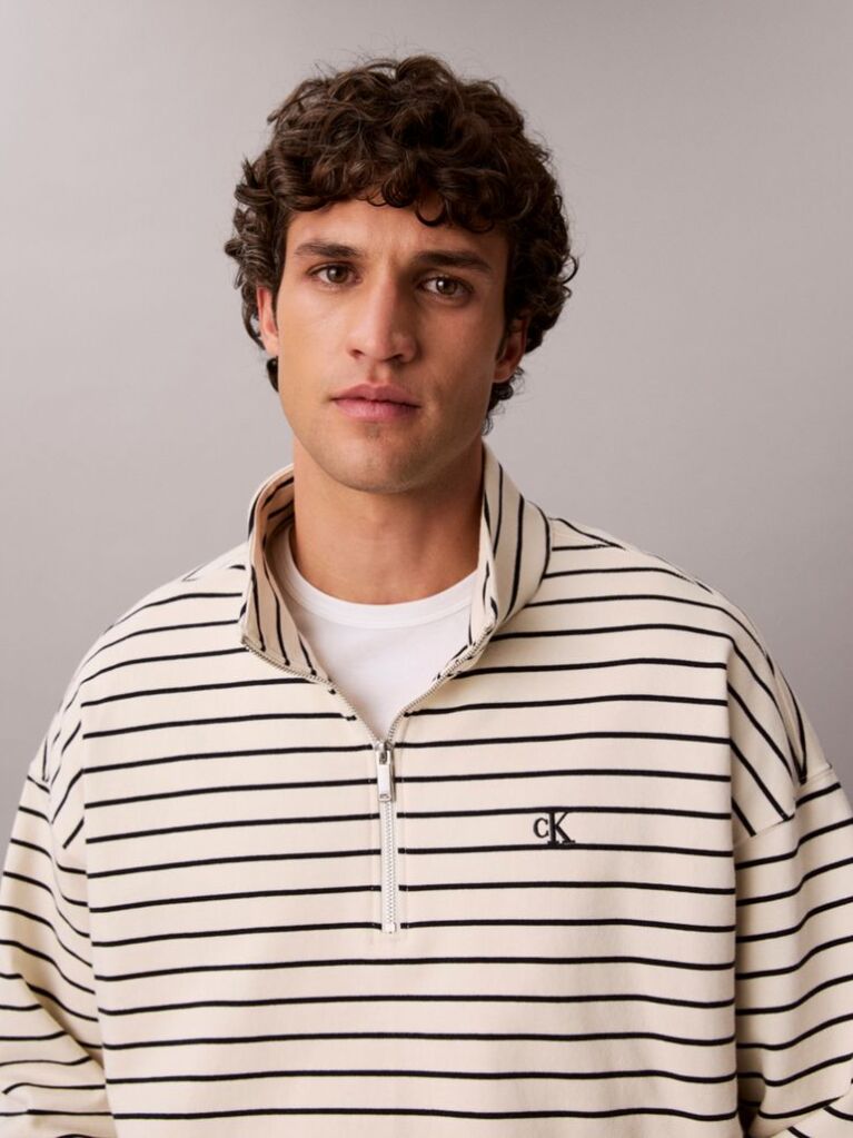 White Striped Quarter-Zip Sweatshirt  Men