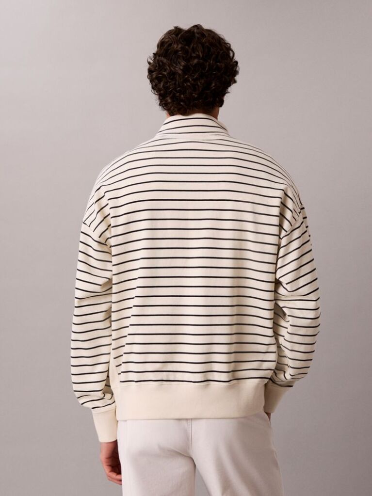 White Striped Quarter-Zip Sweatshirt  Men