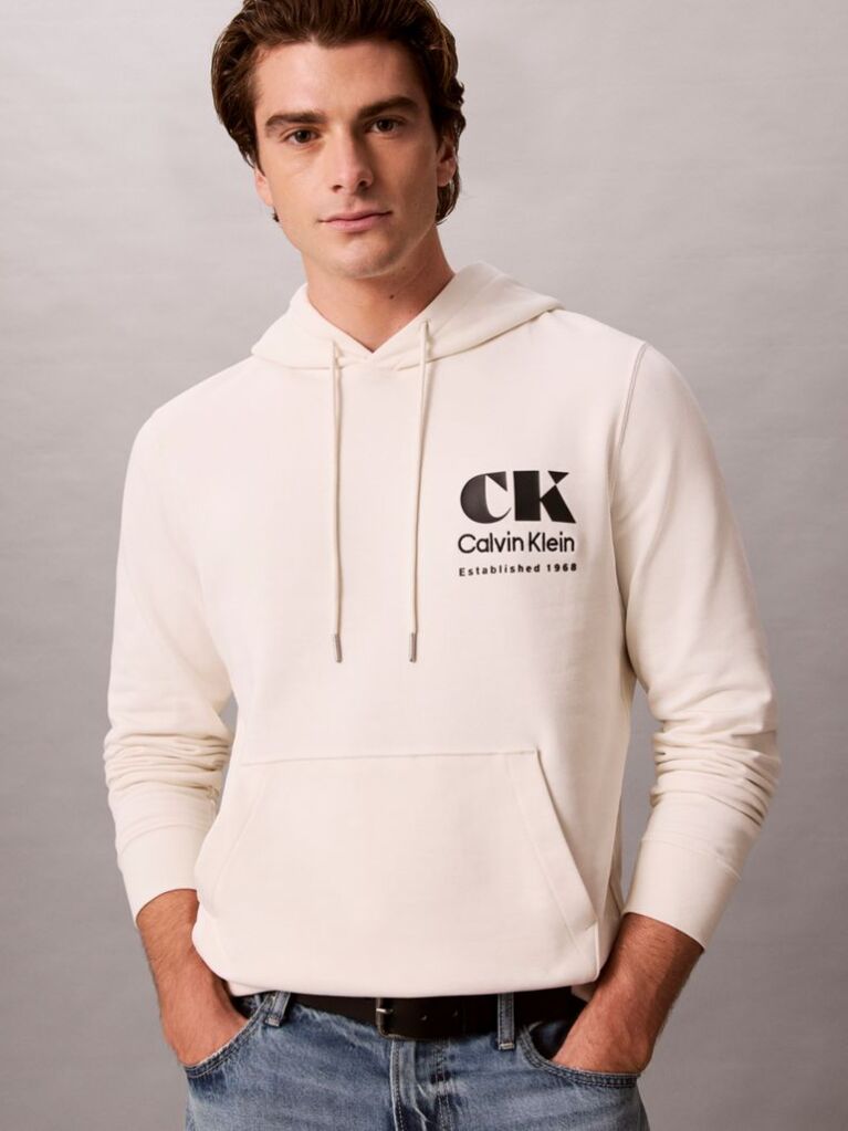 White Bold Logo Sueded Terry Hoodie  Men