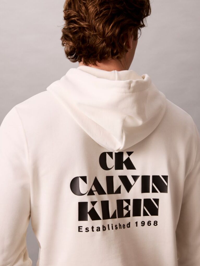 White Bold Logo Sueded Terry Hoodie  Men