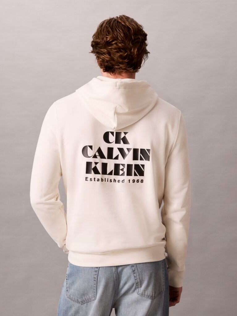White Bold Logo Sueded Terry Hoodie  Men