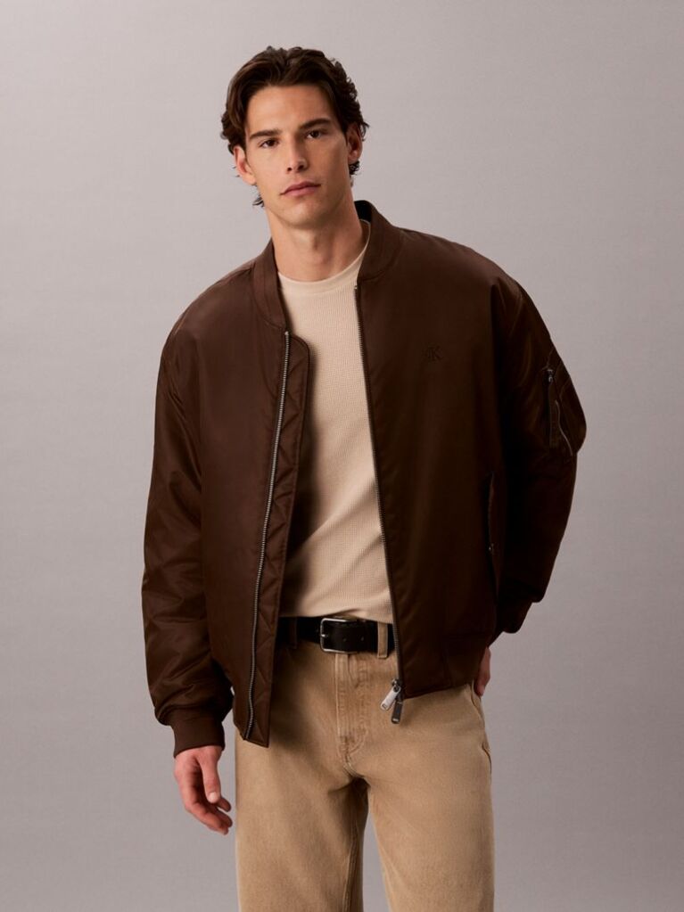 Brown Padded Nylon Bomber Jacket  Men