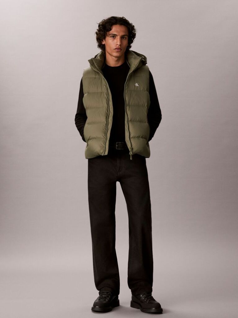 Green Hooded Down Puffer Gilet  Men