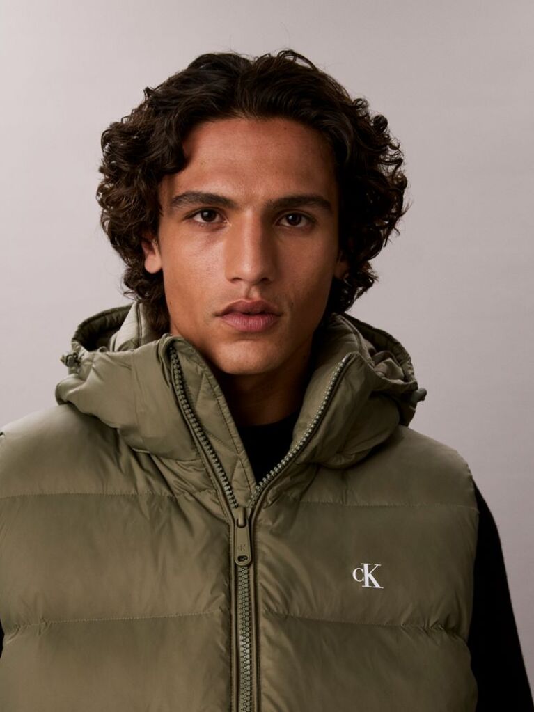 Green Hooded Down Puffer Gilet  Men