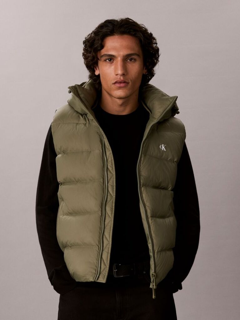 Green Hooded Down Puffer Gilet  Men