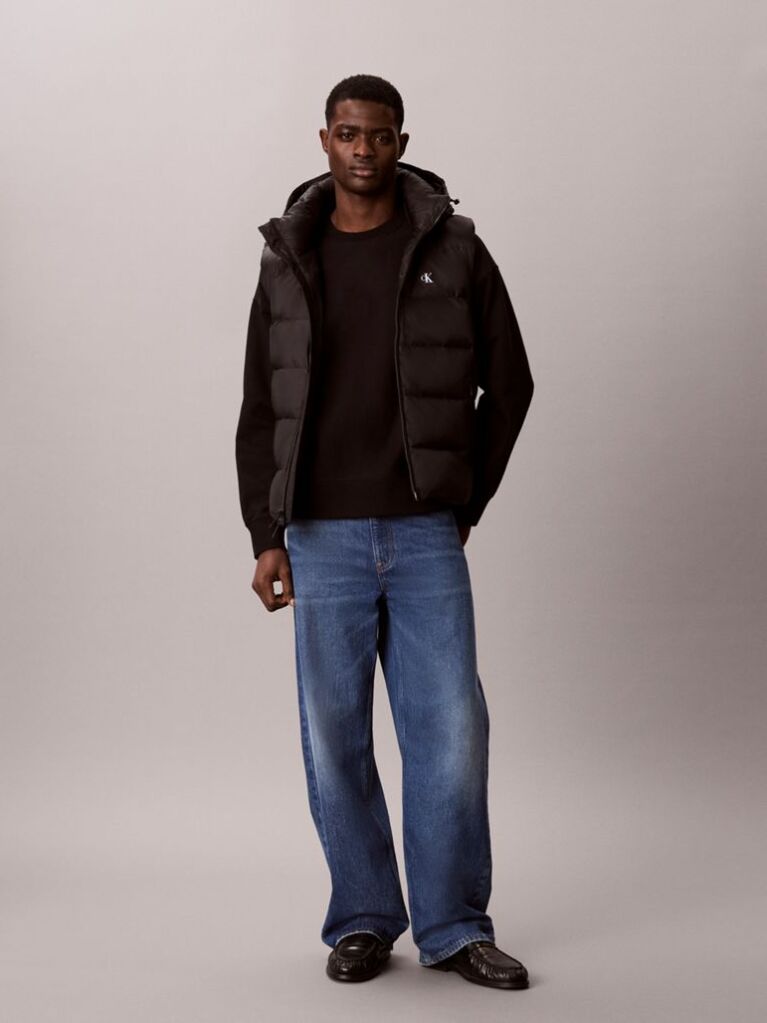 Black Hooded Down Puffer Gilet  Men