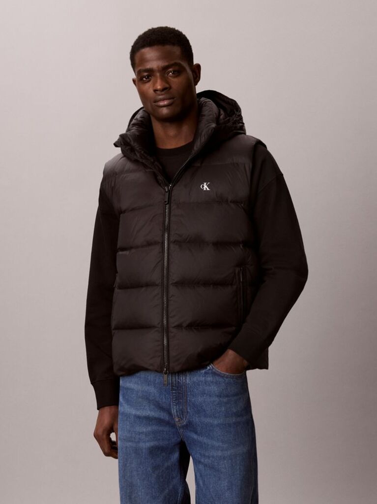 Black Hooded Down Puffer Gilet  Men