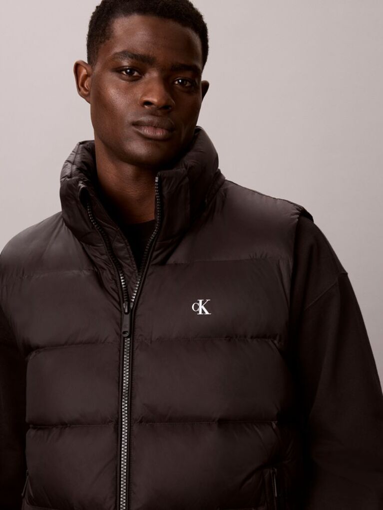 Black Hooded Down Puffer Gilet  Men