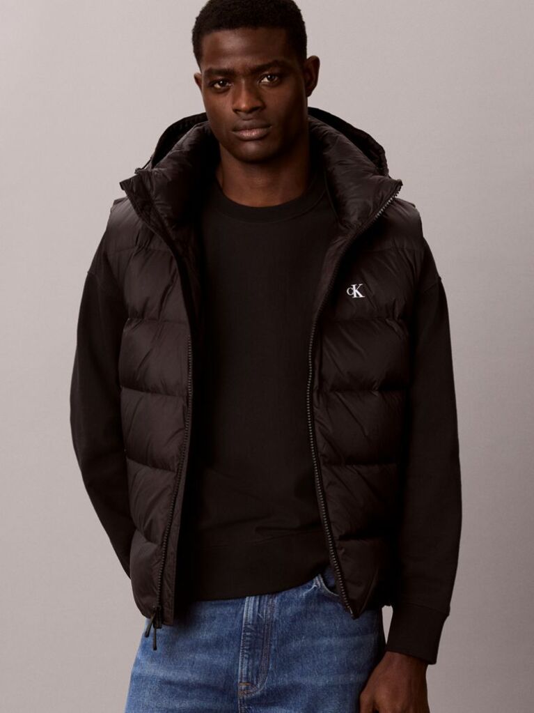 Black Hooded Down Puffer Gilet  Men