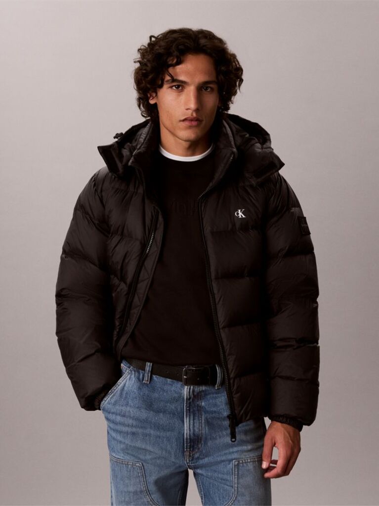 Black Relaxed Nylon Puffer Jacket  Men