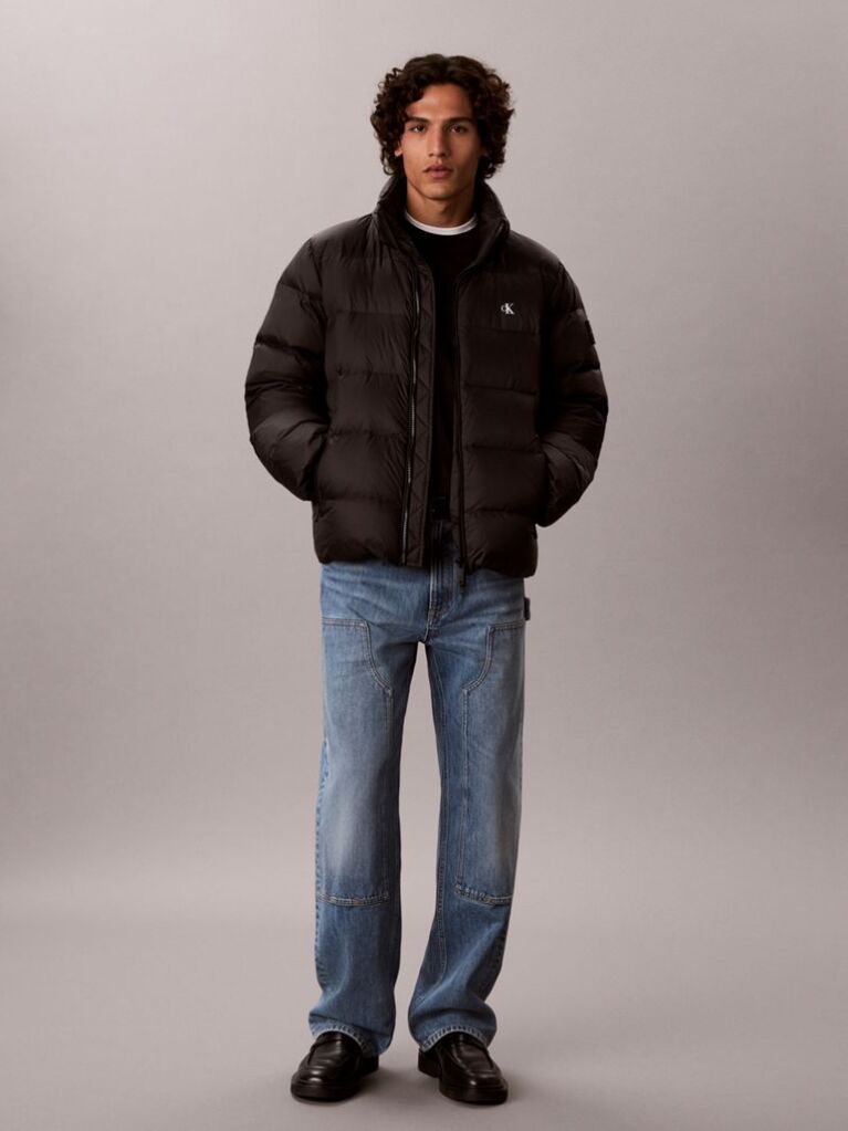 Black Relaxed Nylon Puffer Jacket  Men