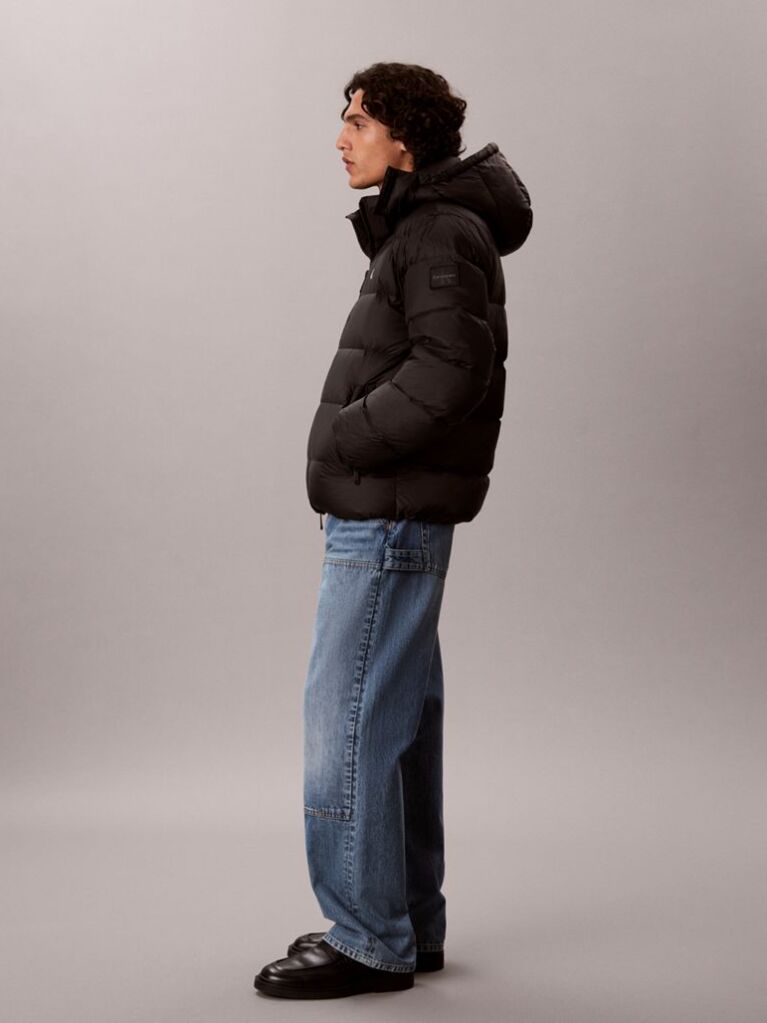 Black Relaxed Nylon Puffer Jacket  Men