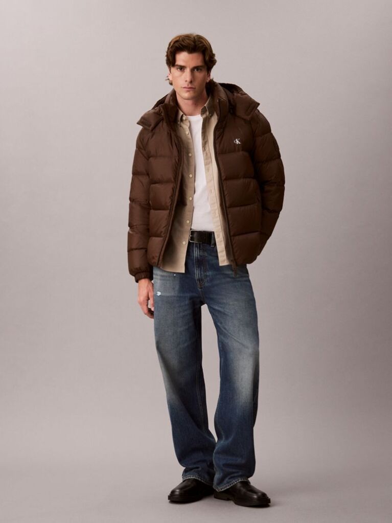 Brown Relaxed Nylon Puffer Jacket  Men