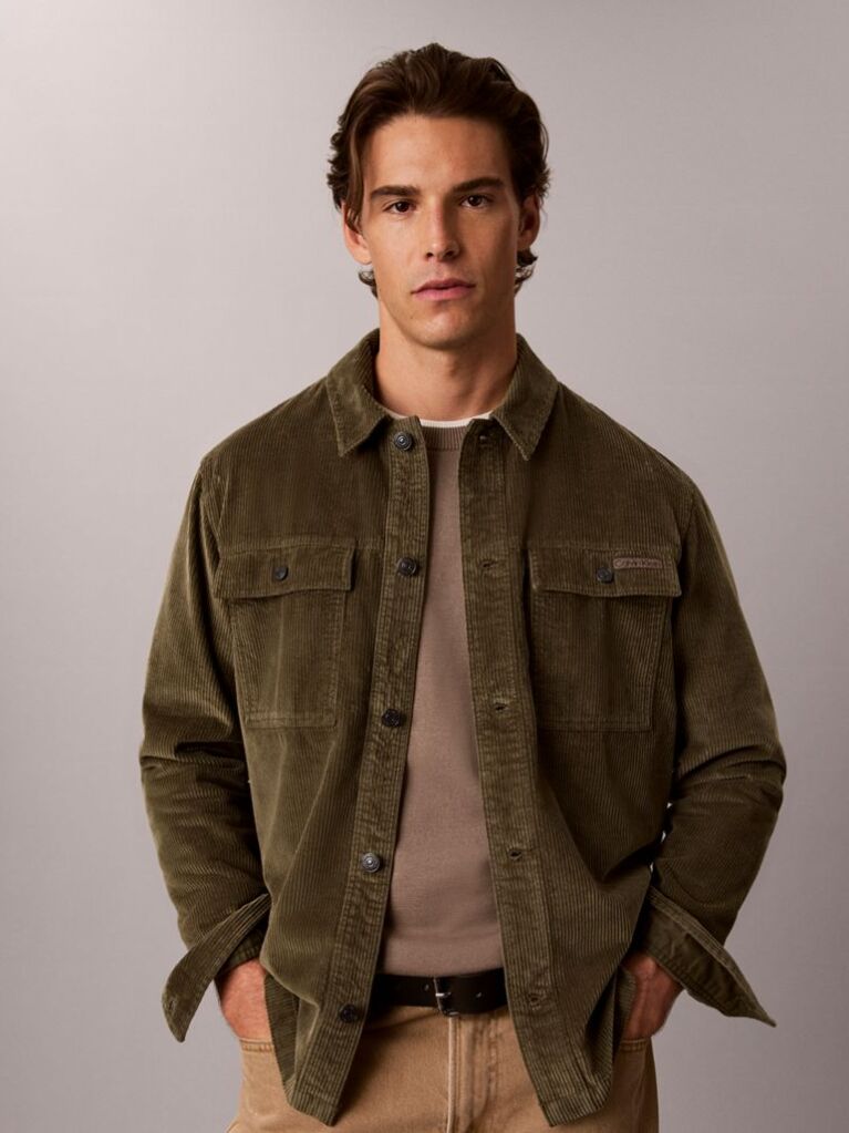 Πράσινο Κοτλέ Shirt Jacket Με Χαλαρή Γραμμή  Άνδρας