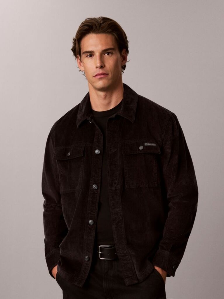 Μαύρο Κοτλέ Shirt Jacket Με Χαλαρή Γραμμή  Άνδρας