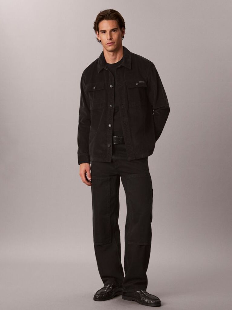 Μαύρο Κοτλέ Shirt Jacket Με Χαλαρή Γραμμή  Άνδρας