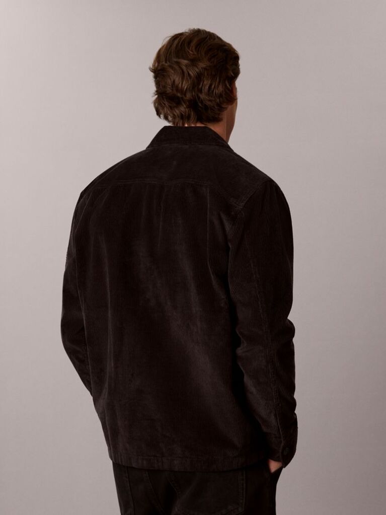 Μαύρο Κοτλέ Shirt Jacket Με Χαλαρή Γραμμή  Άνδρας