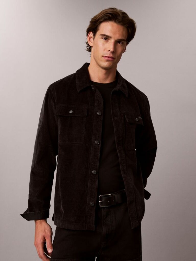 Μαύρο Κοτλέ Shirt Jacket Με Χαλαρή Γραμμή  Άνδρας
