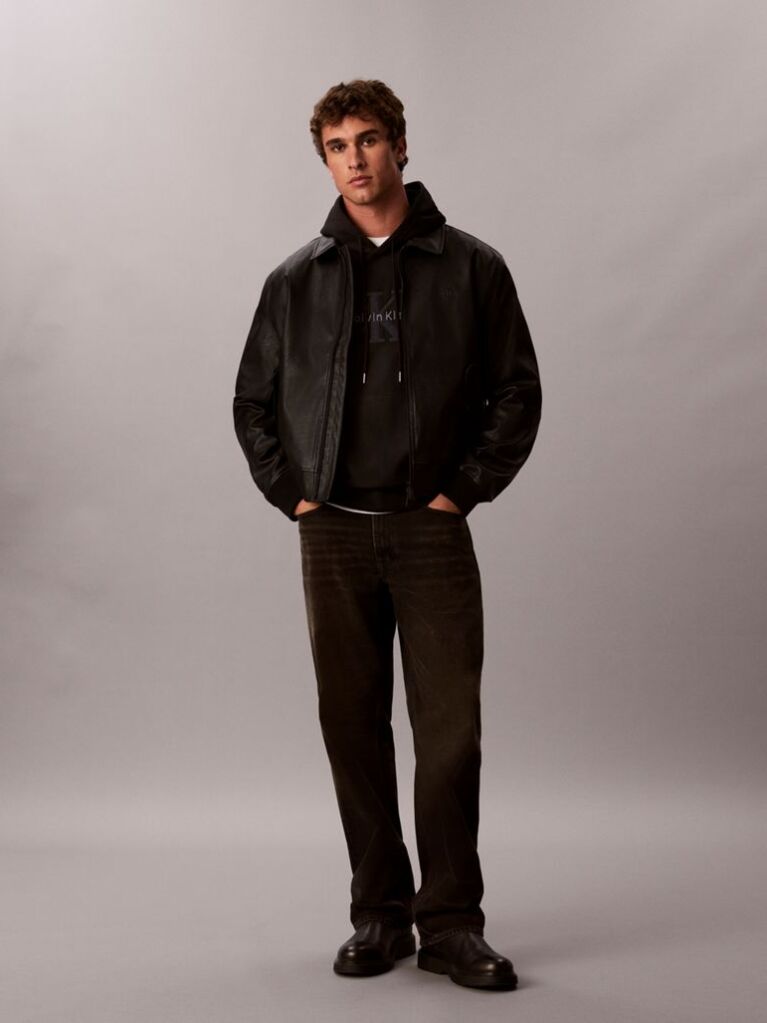 Black Premium Terry Denim Logo Hoodie  Men
