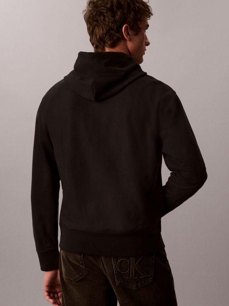 Black Premium Terry Denim Logo Hoodie  Men