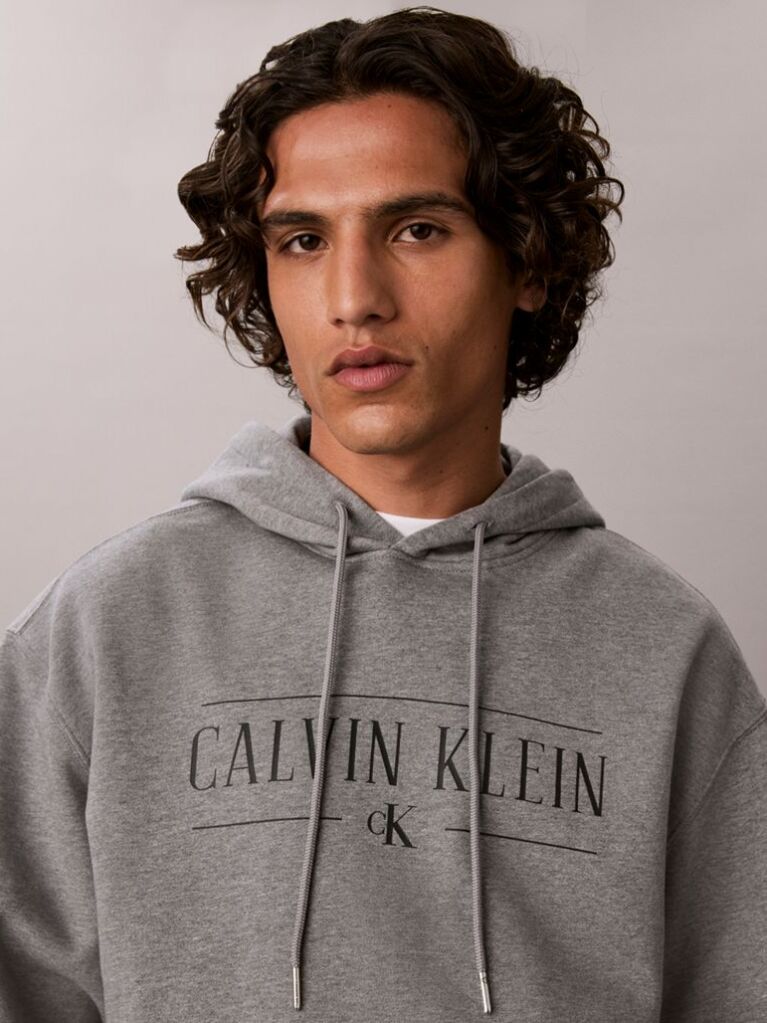 Grey Cotton Fleece Varsity Logo Hoodie  Men