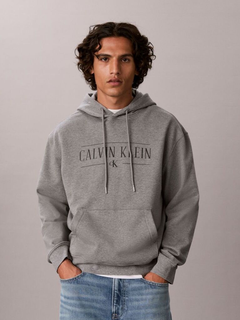 Grey Cotton Fleece Varsity Logo Hoodie  Men