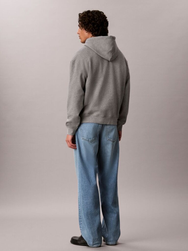 Grey Cotton Fleece Varsity Logo Hoodie  Men