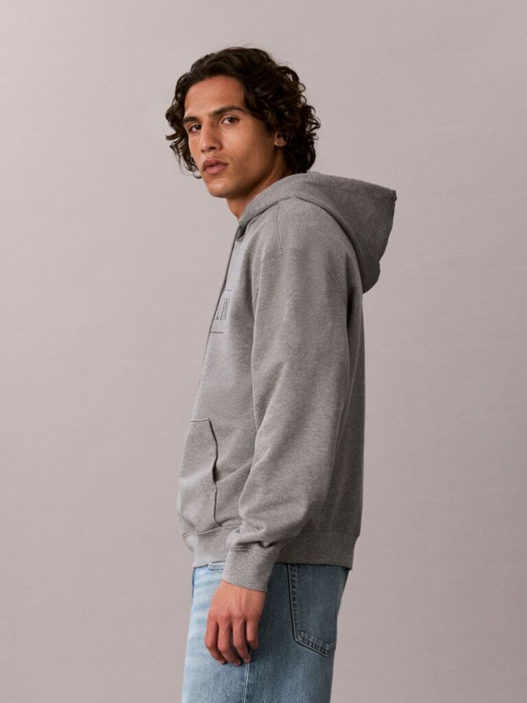 Grey Cotton Fleece Varsity Logo Hoodie  Men