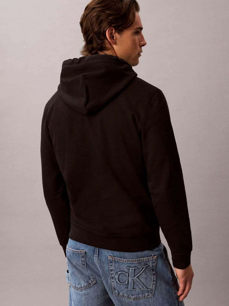 Black Cotton Fleece Varsity Logo Hoodie  Men