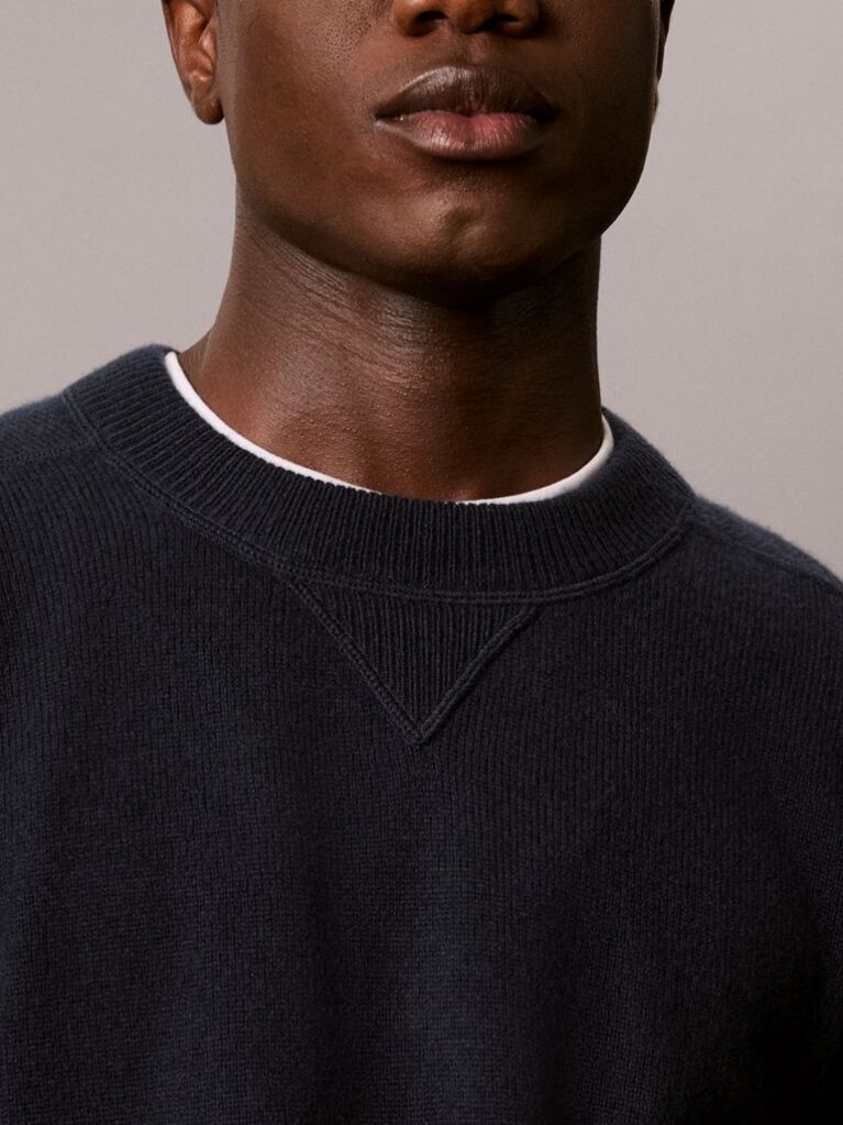 Blue Merino Wool Crew Neck Jumper  Men