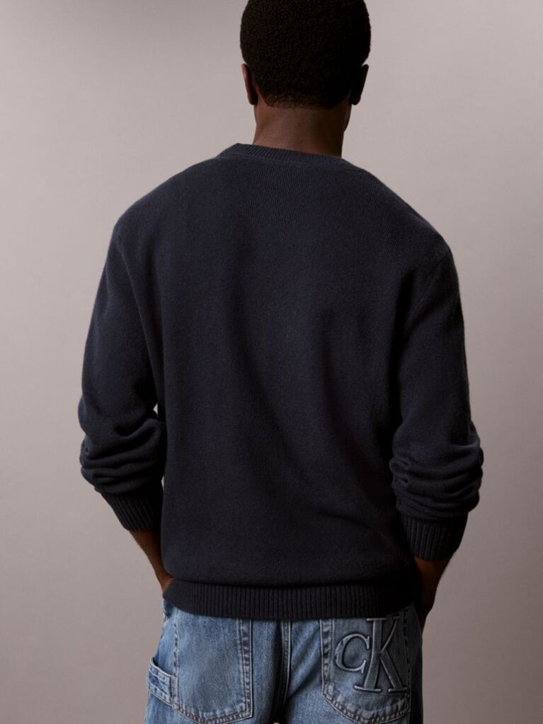 Blue Merino Wool Crew Neck Jumper  Men