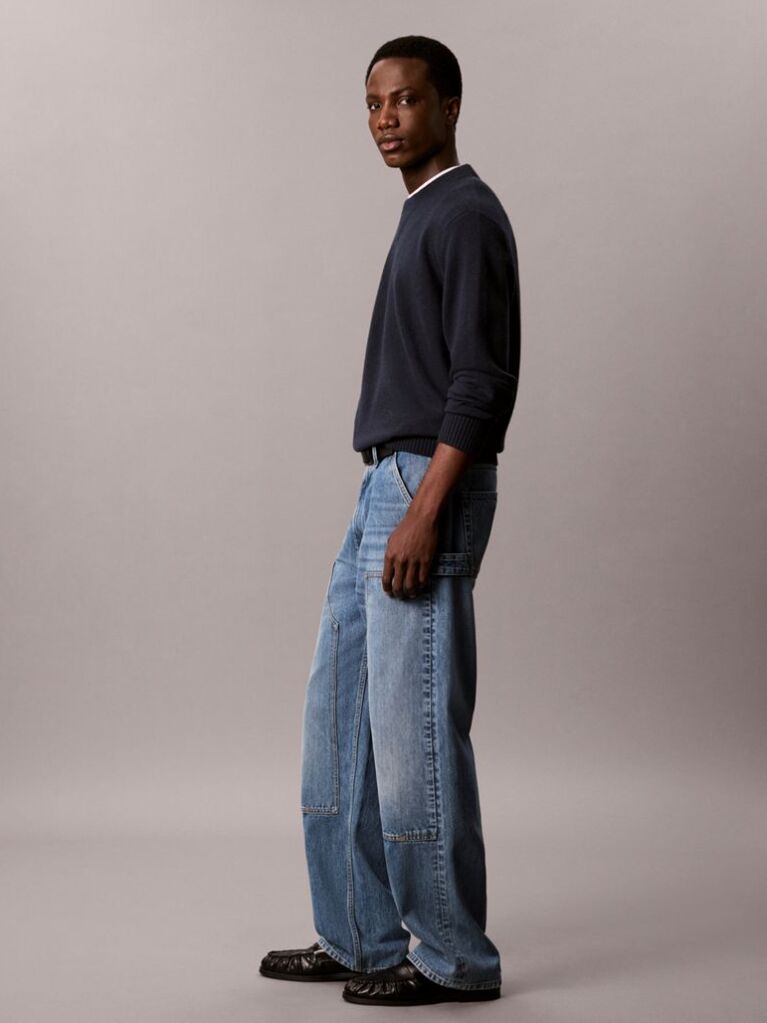 Blue Merino Wool Crew Neck Jumper  Men