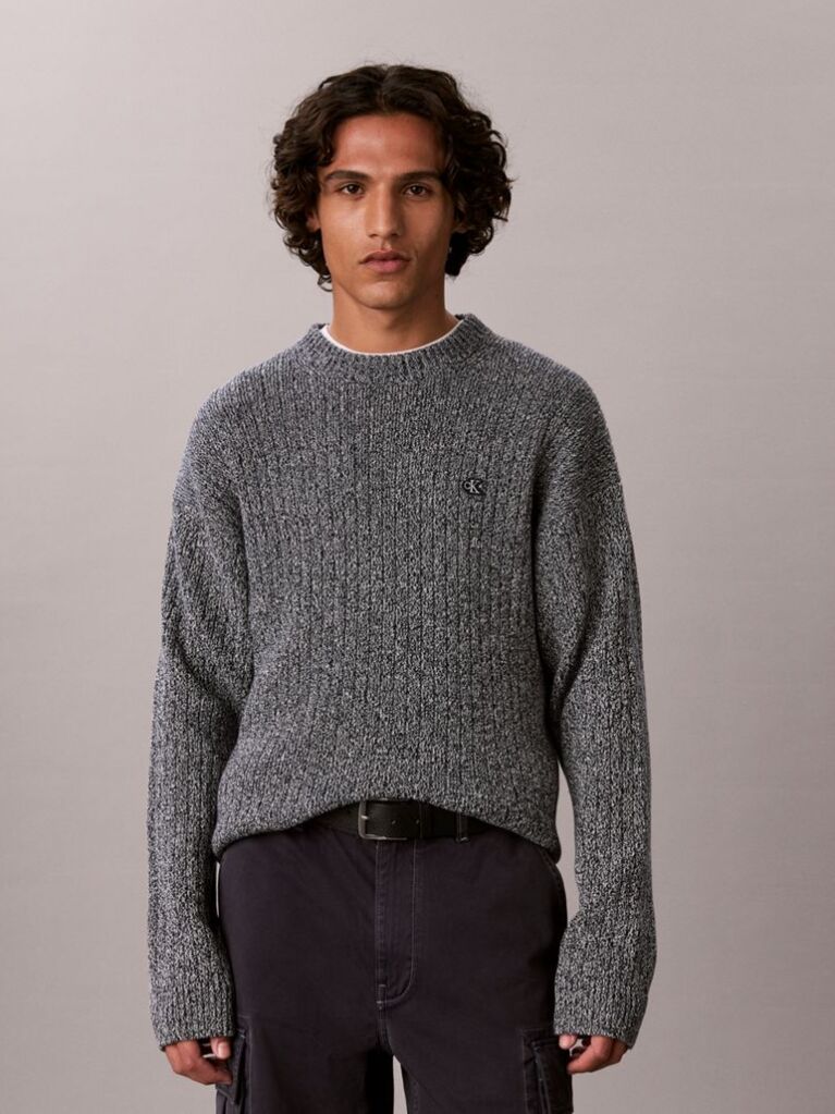 Γκρι Βαμβακερό Ριμπ Πουλόβερ  Άνδρας