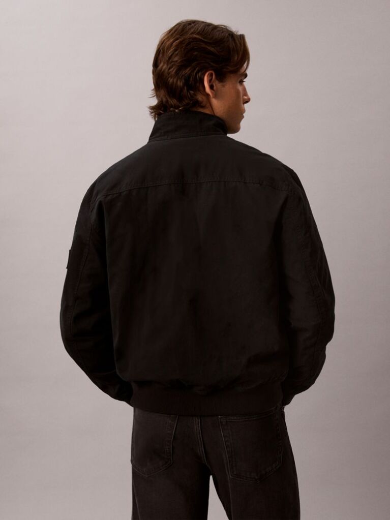 Black Cotton Canvas Harrington Jacket  Men