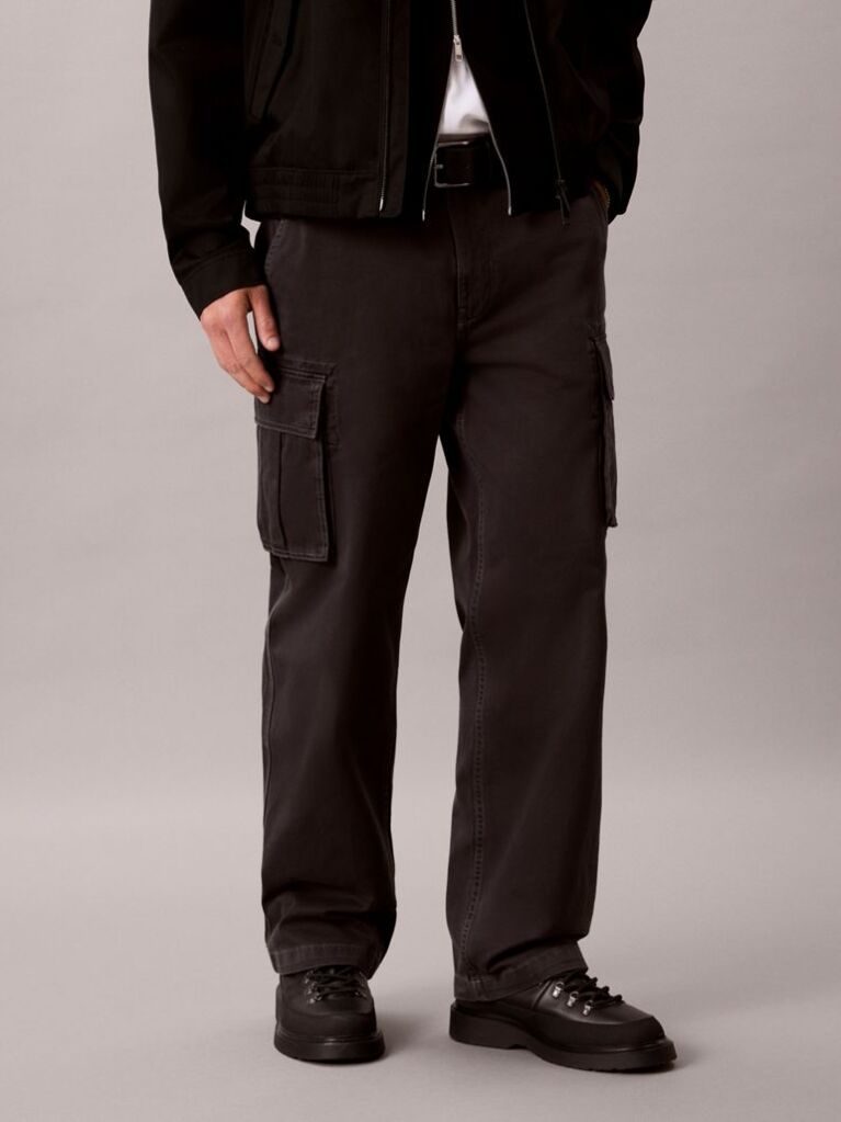 Γκρι Βαμβακερό Παντελόνι Cargo Twill Με Χαλαρή Γραμμή  Άνδρας